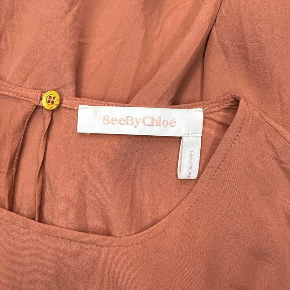 See By Chloe Silk Blend Long Balloon Sleeve Ruffle Blouse in Past Rose Size 6 - Picture 10 of 13